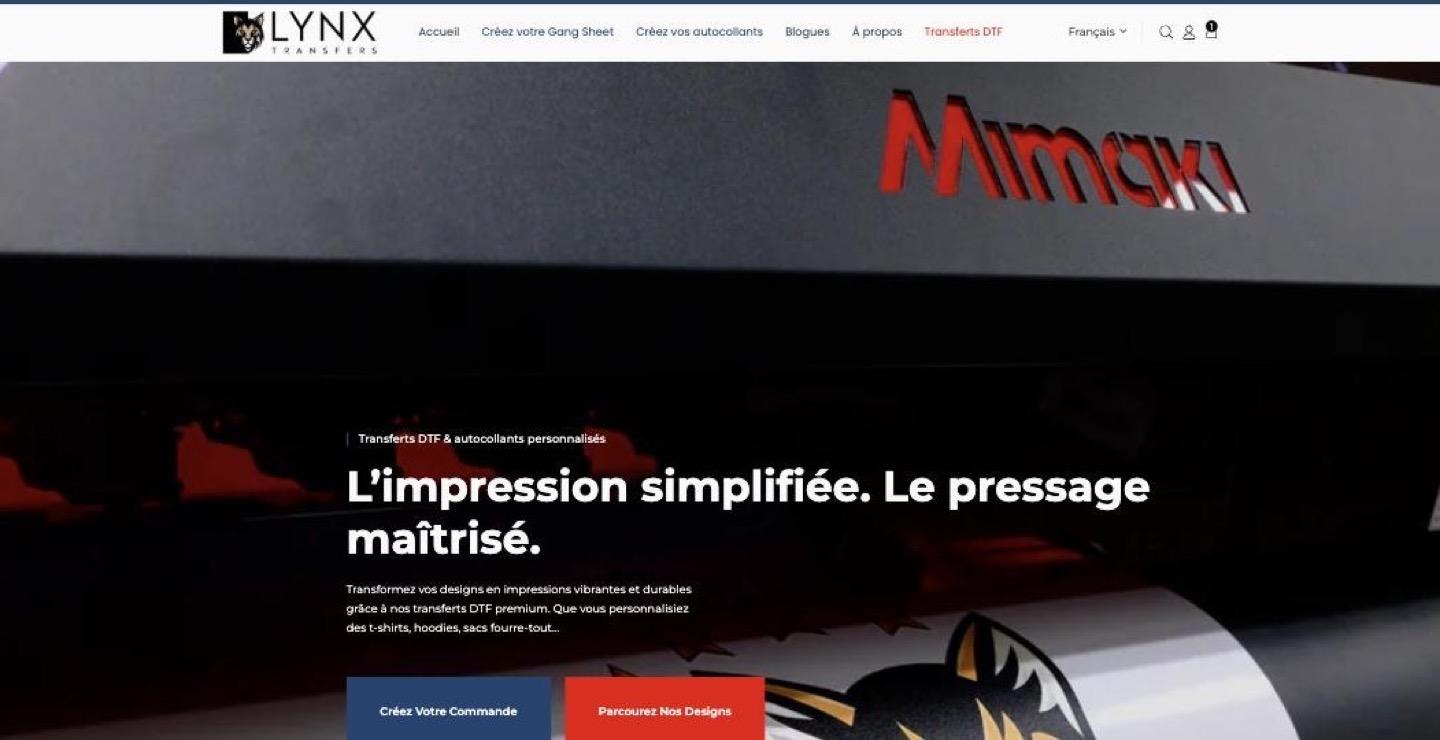 Page d'accueil du site de Lynx Transfers